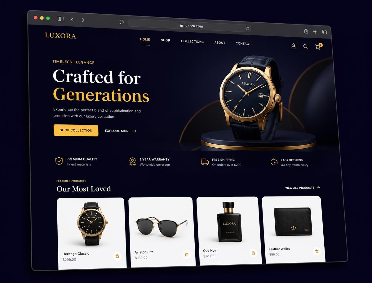 LuxeLine website concept mockup