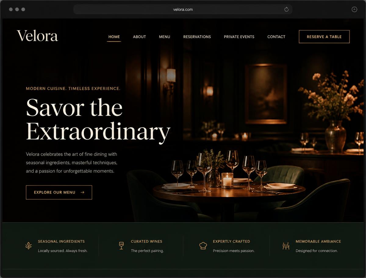Velora website concept mockup